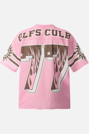 Concert Outfit Pink Flame Print Jersey T-Shirt