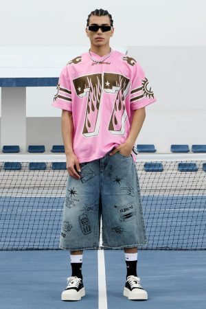 Concert Outfit Pink Flame Print Jersey T-Shirt