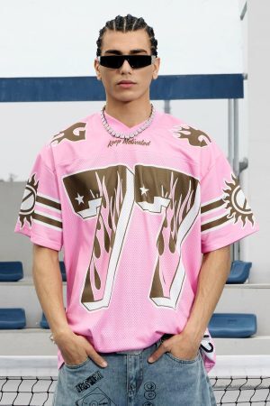 Concert Outfit Pink Flame Print Jersey T-Shirt