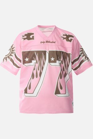 Concert Outfit Pink Flame Print Jersey T-Shirt