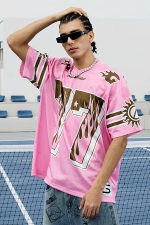 Concert Outfit Pink Flame Print Jersey T-Shirt