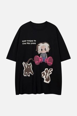 Concert Outfit Pixel Art Cartoon Graphic T-Shirt