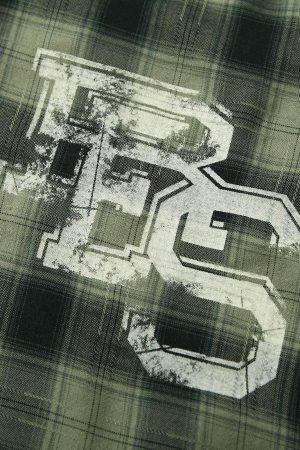 Concert Outfit Plaid Applique Printed Short Sleeve Shirt