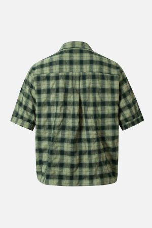 Concert Outfit Plaid Applique Printed Short Sleeve Shirt