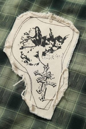 Concert Outfit Plaid Applique Printed Short Sleeve Shirt