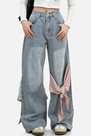 Concert Outfit Plaid Bow Loose Jeans