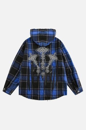 Concert Outfit Plaid Brushed Cardigan Hooded Shirt