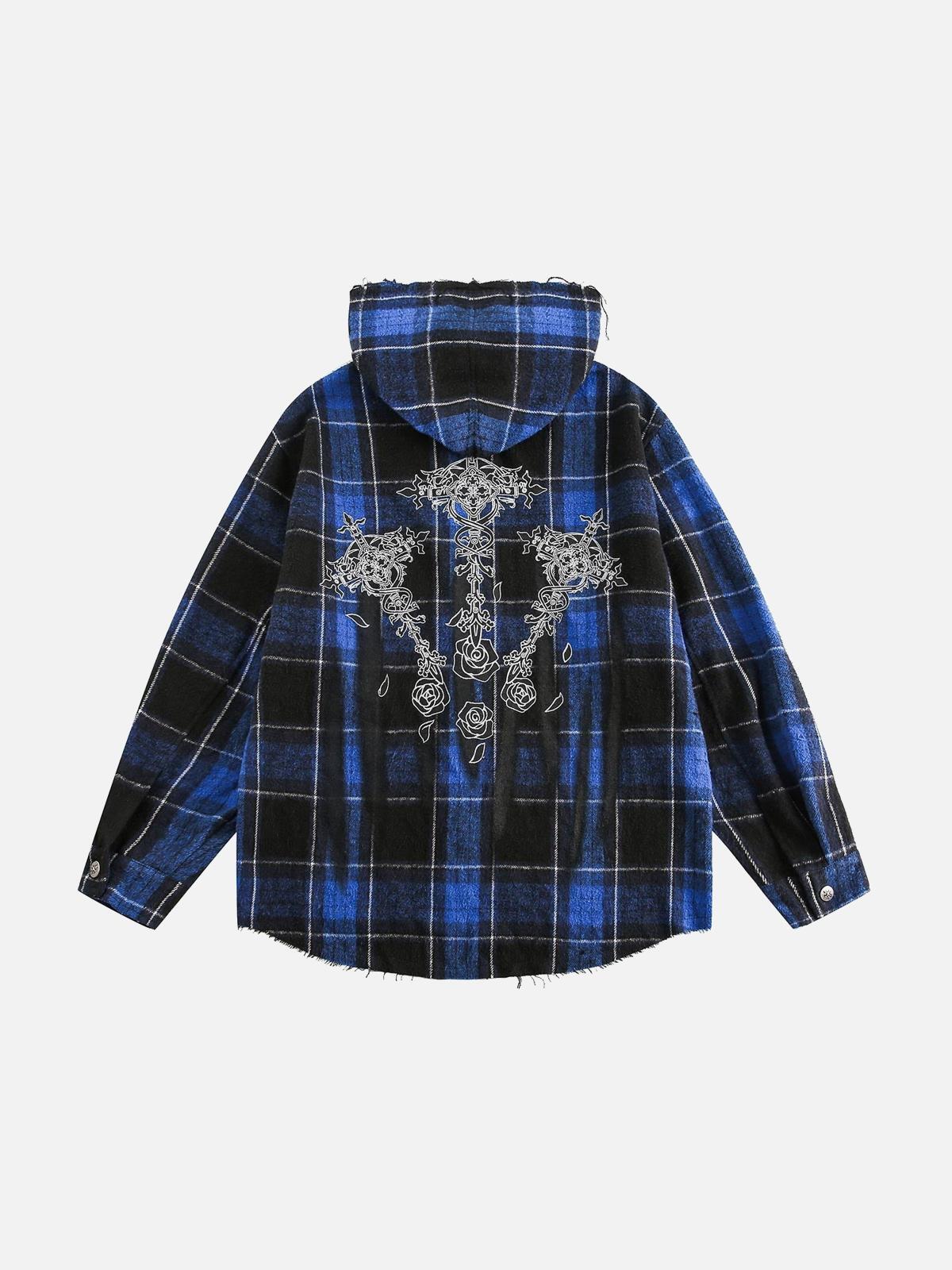 Concert Outfit Plaid Brushed Cardigan Hooded Shirt Concert Outfit Plaid Brushed Cardigan Hooded Shirt