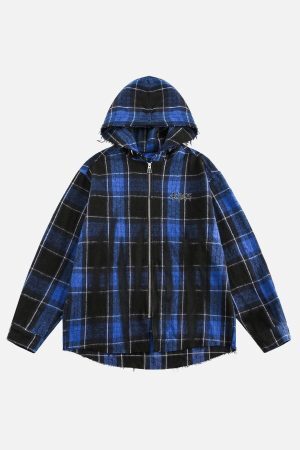 Concert Outfit Plaid Brushed Cardigan Hooded Shirt