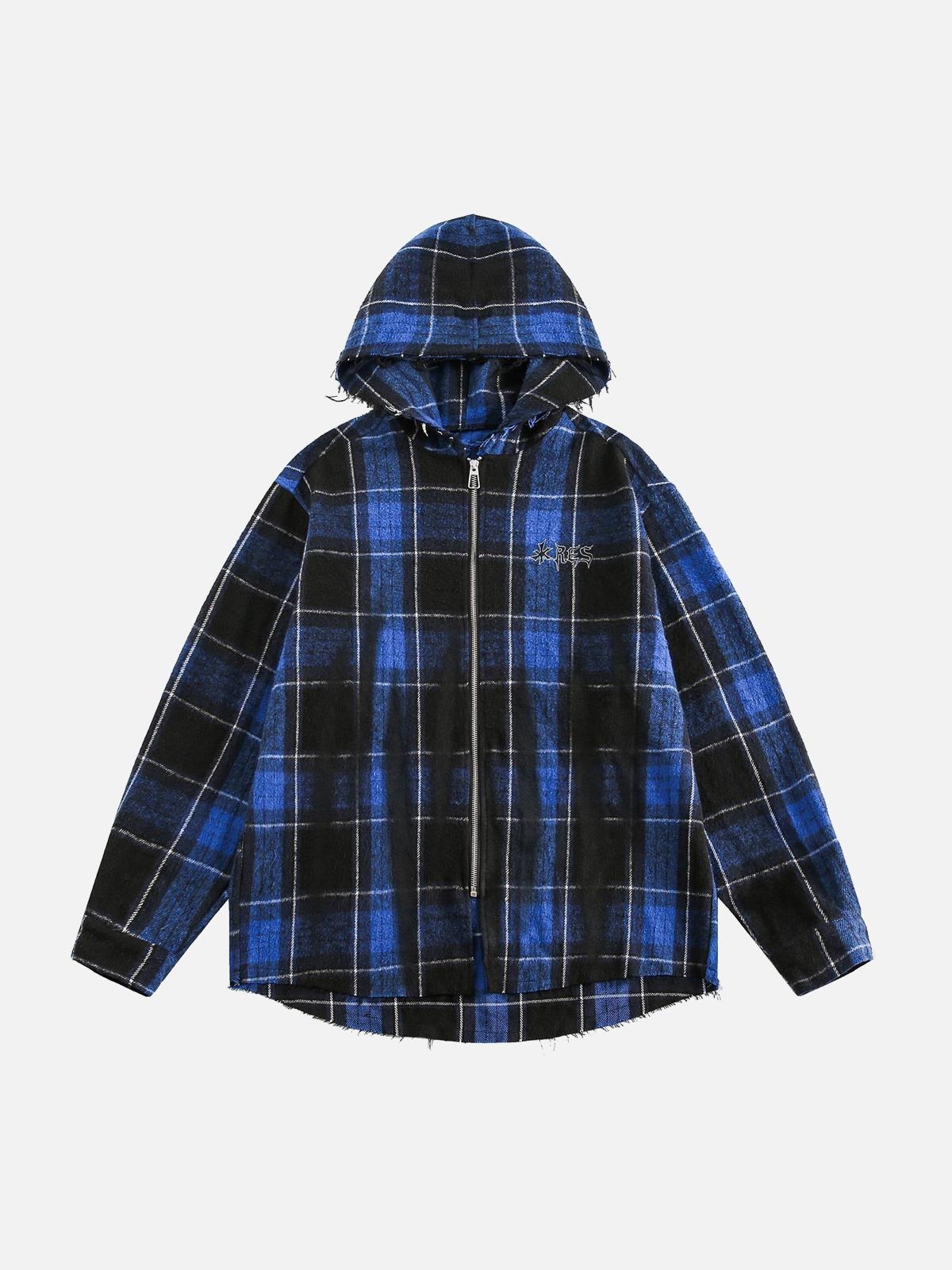Concert Outfit Plaid Brushed Cardigan Hooded Shirt Concert Outfit Plaid Brushed Cardigan Hooded Shirt