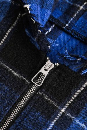 Concert Outfit Plaid Brushed Cardigan Hooded Shirt