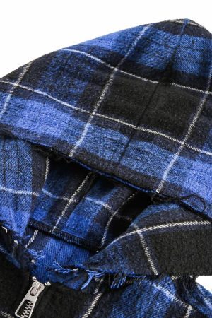 Concert Outfit Plaid Brushed Cardigan Hooded Shirt