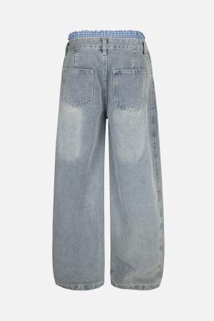 Concert Outfit Plaid Double Waist Baggy Jeans