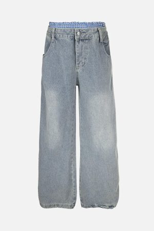 Concert Outfit Plaid Double Waist Baggy Jeans