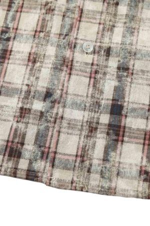 Concert Outfit Plaid Graffiti Spray-Painted Letters Long Sleeve Shirt