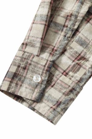 Concert Outfit Plaid Graffiti Spray-Painted Letters Long Sleeve Shirt