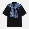 Concert Outfit Plaid Patch Knotted Scarf T-Shirt
