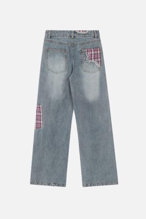 Concert Outfit Plaid Patchwork Jeans