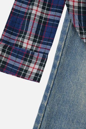 Concert Outfit Plaid Patchwork Jeans