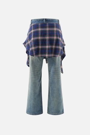 Concert Outfit Plaid Patchwork Jeans