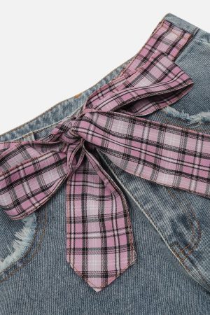 Concert Outfit Plaid Patchwork Jeans