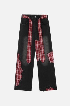 Concert Outfit Plaid Patchwork Jeans