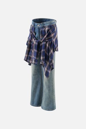 Concert Outfit Plaid Patchwork Jeans