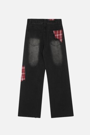 Concert Outfit Plaid Patchwork Jeans