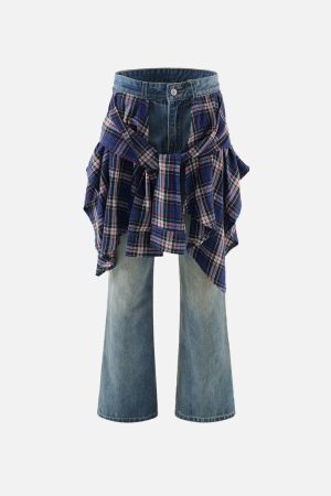 Concert Outfit Plaid Patchwork Jeans