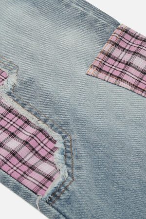 Concert Outfit Plaid Patchwork Jeans