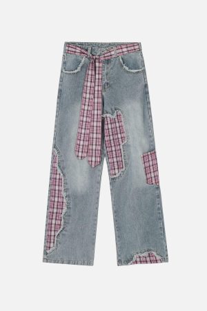 Concert Outfit Plaid Patchwork Jeans