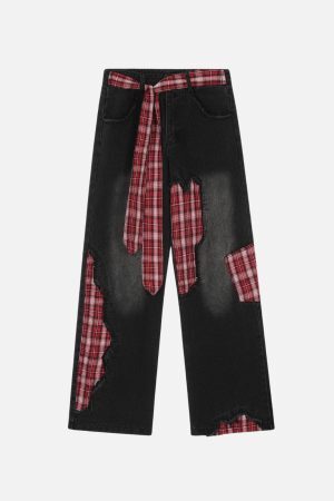 Concert Outfit Plaid Patchwork Jeans