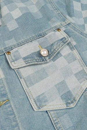 Concert Outfit Plaid Pearl Button Denim Jacket