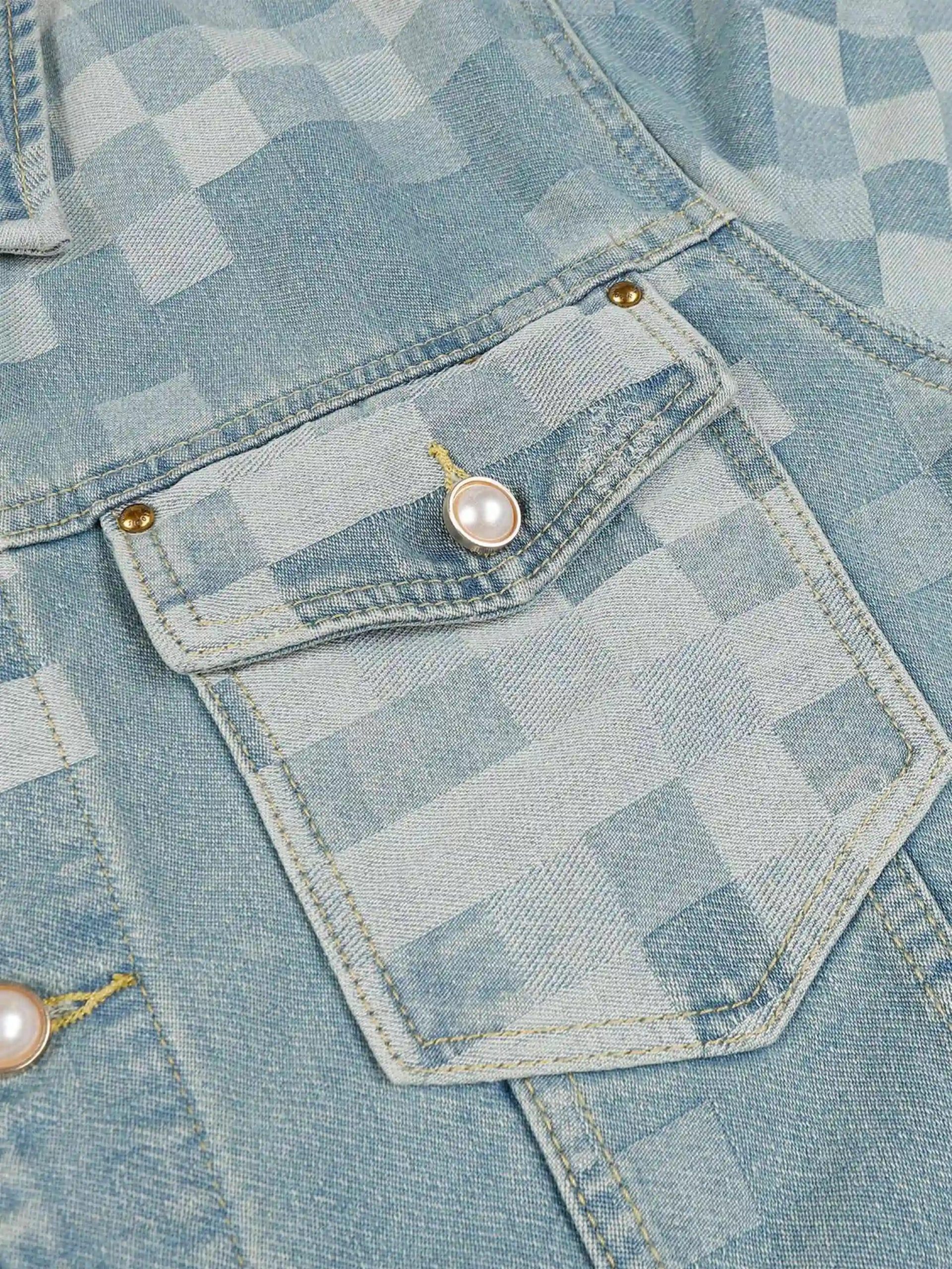 Concert Outfit Plaid Pearl Button Denim Jacket Concert Outfit Plaid Pearl Button Denim Jacket