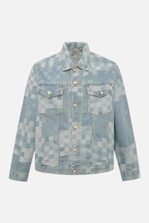 Concert Outfit Plaid Pearl Button Denim Jacket