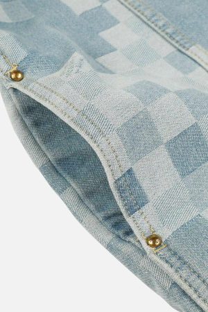 Concert Outfit Plaid Pearl Button Denim Jacket