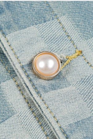 Concert Outfit Plaid Pearl Button Denim Jacket