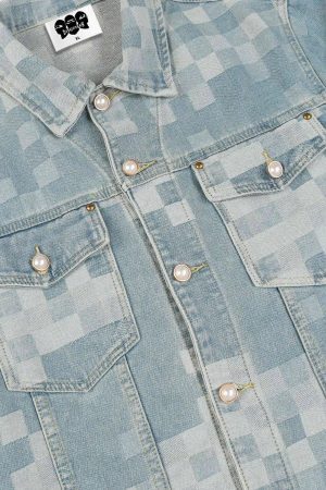 Concert Outfit Plaid Pearl Button Denim Jacket