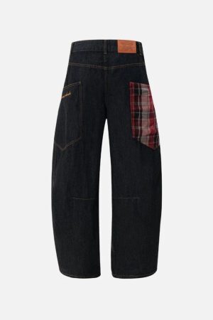 Concert Outfit Plaid Pocket Barrel Loose Jeans