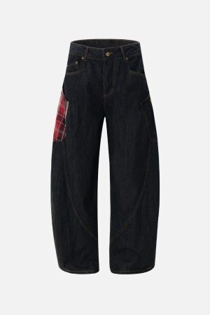 Concert Outfit Plaid Pocket Barrel Loose Jeans