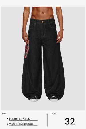 Concert Outfit Plaid Pocket Barrel Loose Jeans