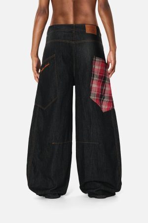 Concert Outfit Plaid Pocket Barrel Loose Jeans