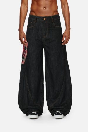 Concert Outfit Plaid Pocket Barrel Loose Jeans