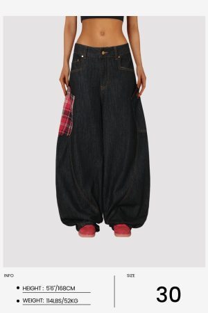 Concert Outfit Plaid Pocket Barrel Loose Jeans
