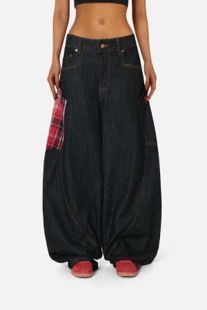 Concert Outfit Plaid Pocket Barrel Loose Jeans