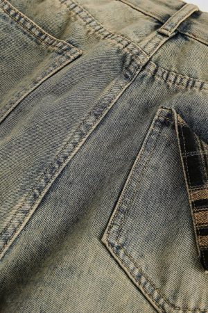Concert Outfit Plaid Pocket Washed Jeans