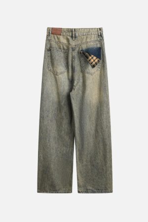 Concert Outfit Plaid Pocket Washed Jeans