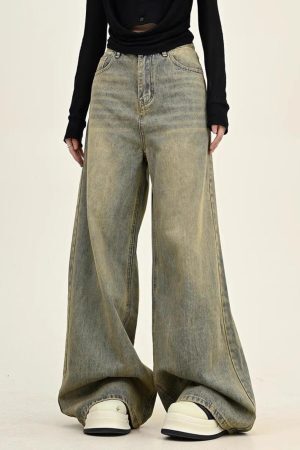 Concert Outfit Plaid Pocket Washed Jeans