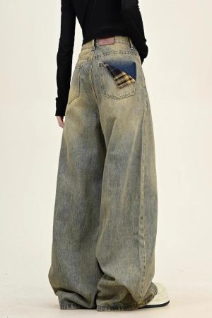 Concert Outfit Plaid Pocket Washed Jeans