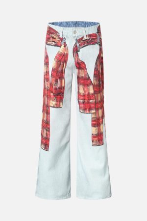 Concert Outfit Plaid Print Baggy Jeans